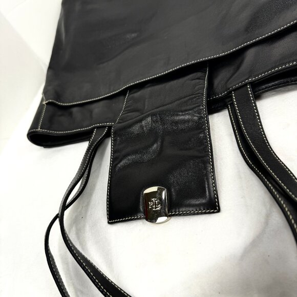Ralph Lauren RLL Black Smooth Leather Front Flap Shoulder Bag Double Strap Class - Picture 15 of 16